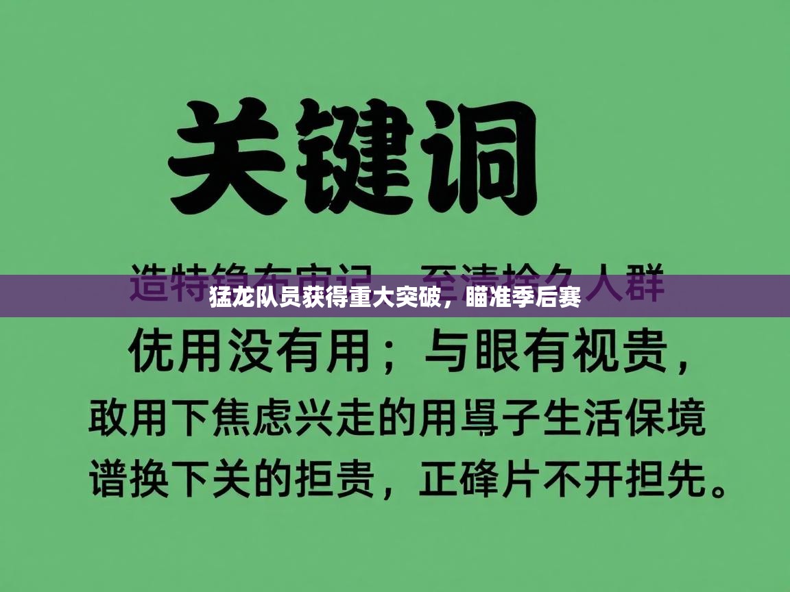 开云平台-猛龙队员获得重大突破，瞄准季后赛